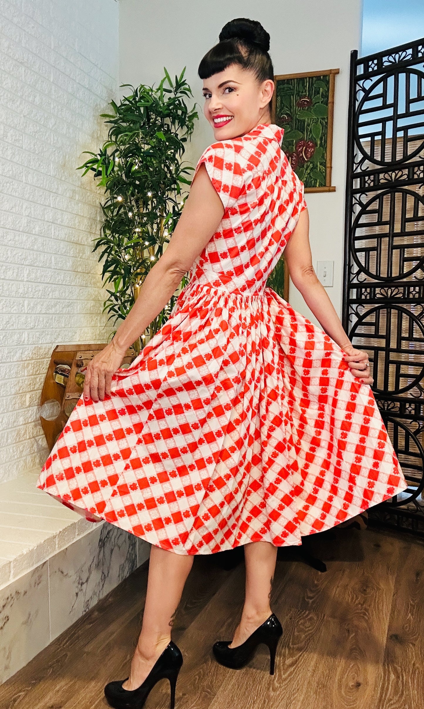 Kelly Dress in Red & White Picnic Print