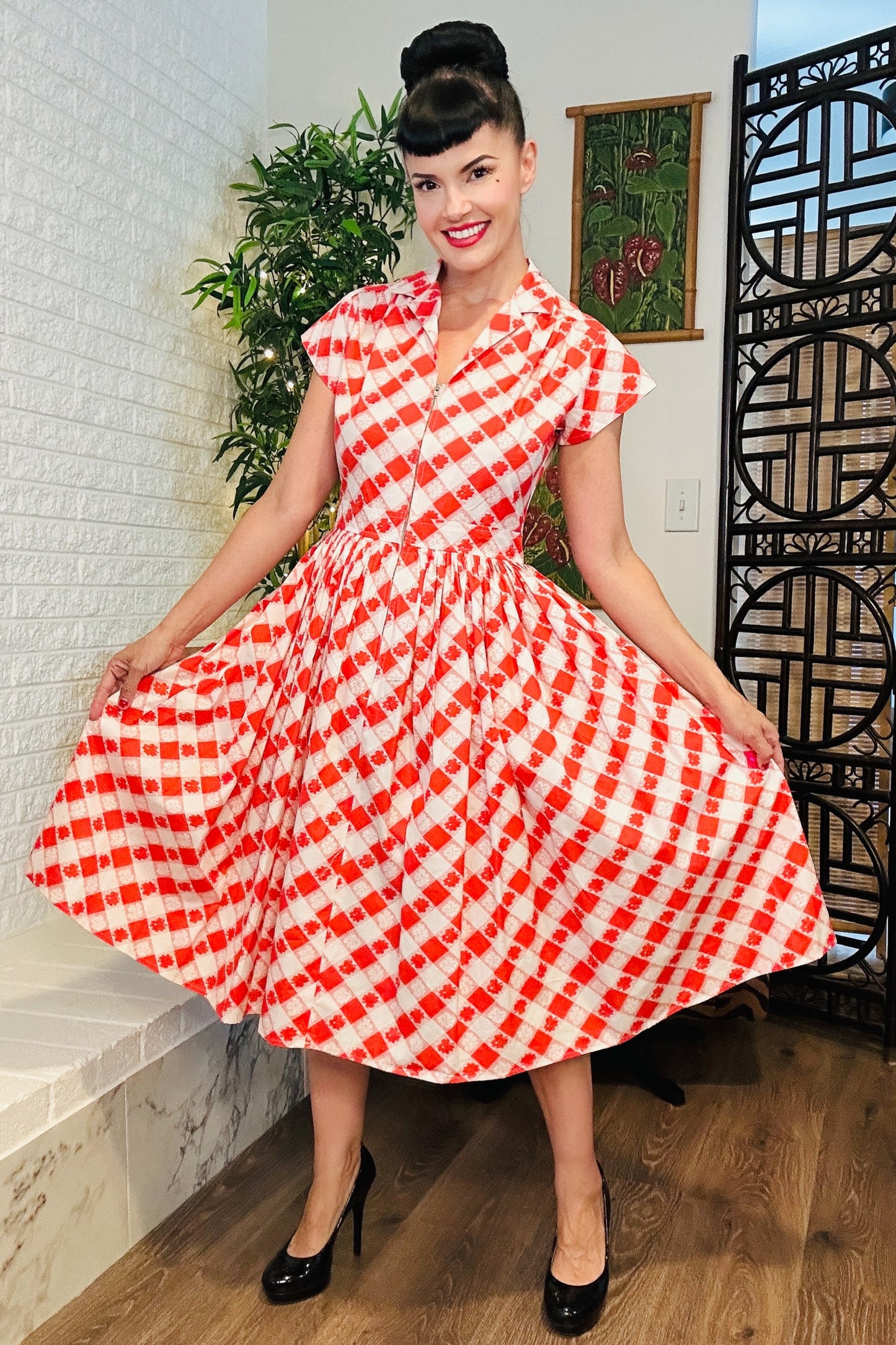 Kelly Dress in Red & White Picnic Print
