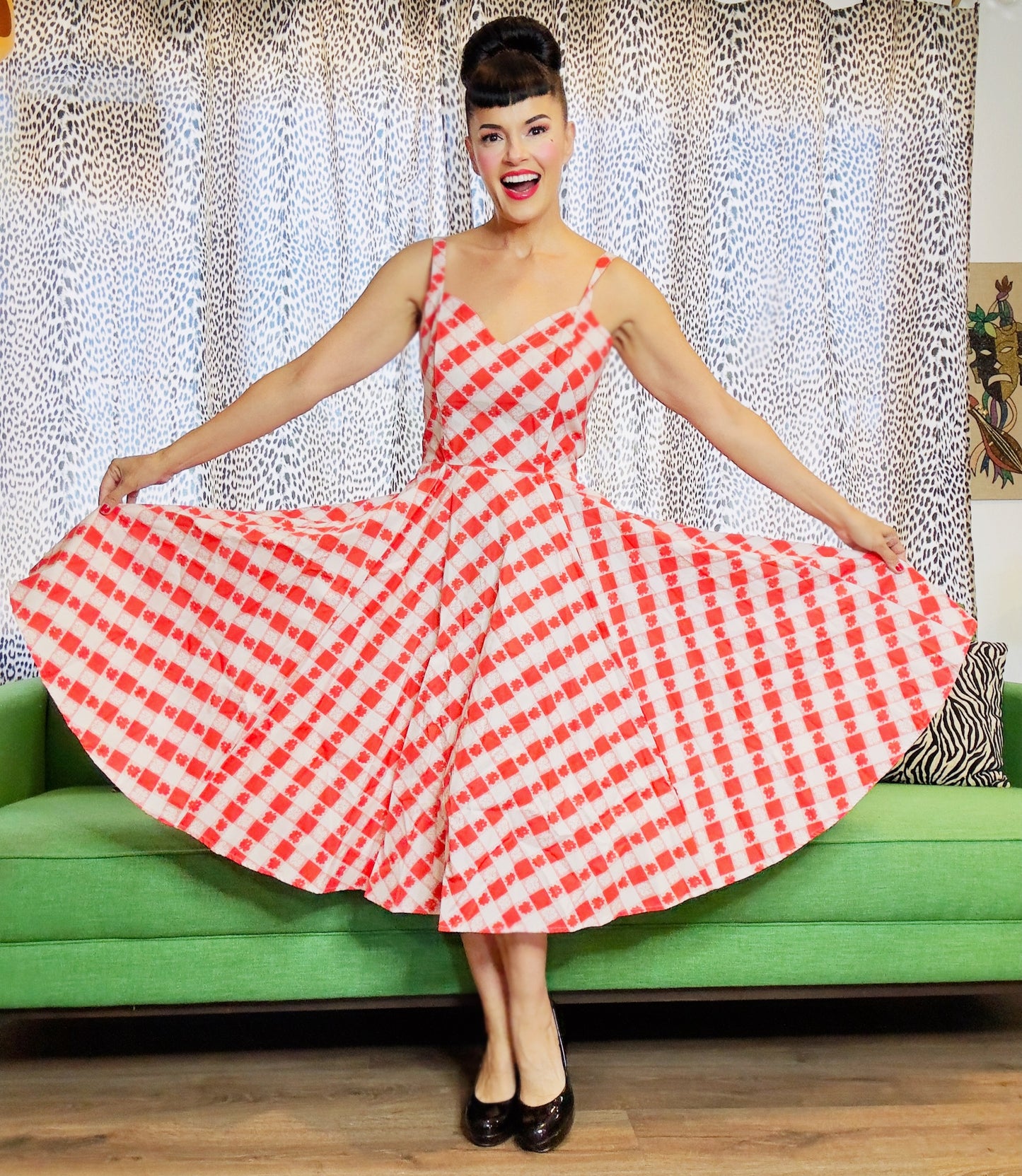 Gail Dress in Red & White Picnic Print