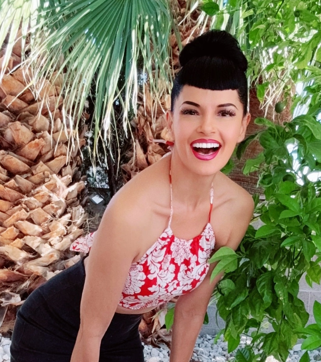 The VLV Halter Top in Red Damask