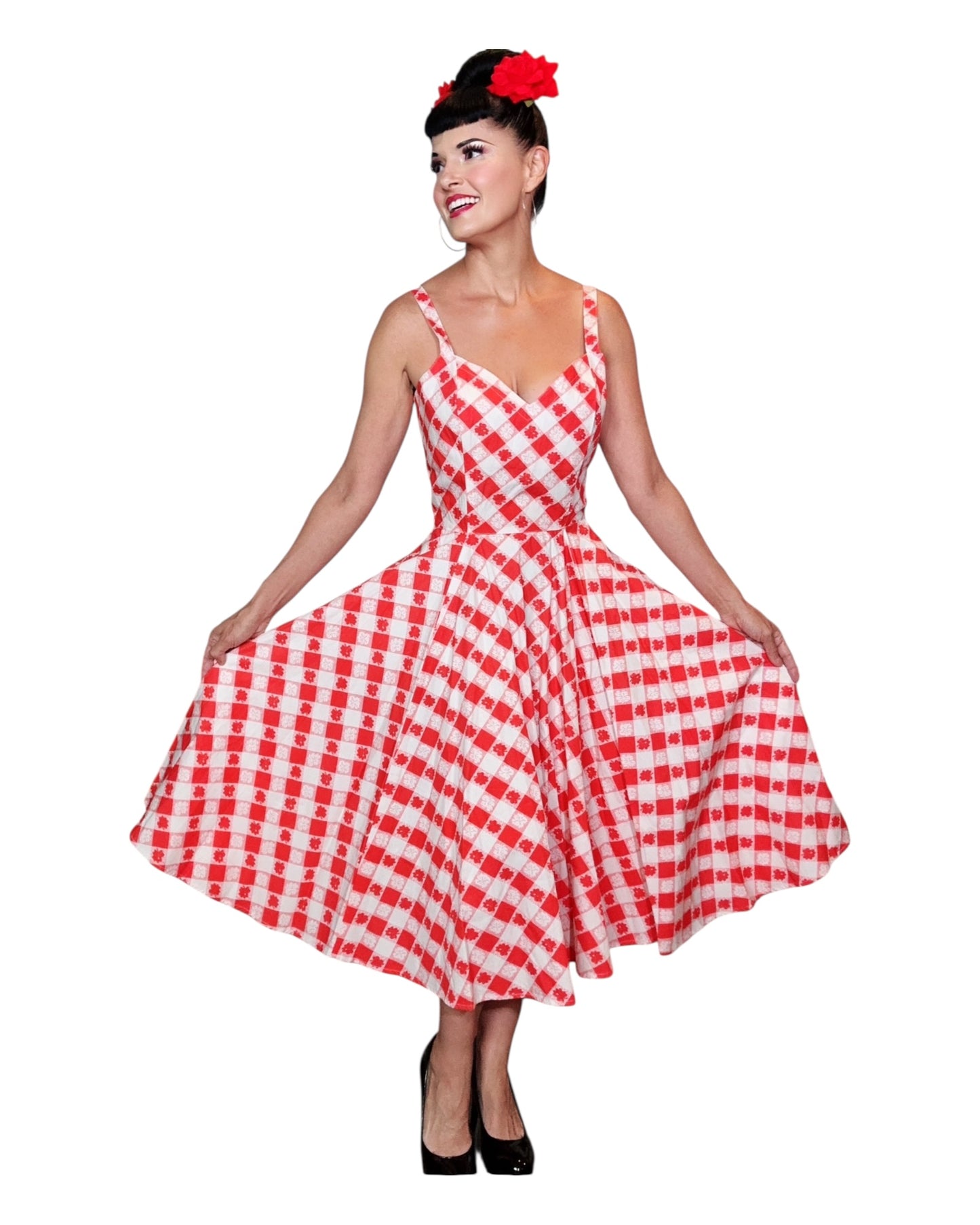 Gail Dress in Red & White Picnic Print