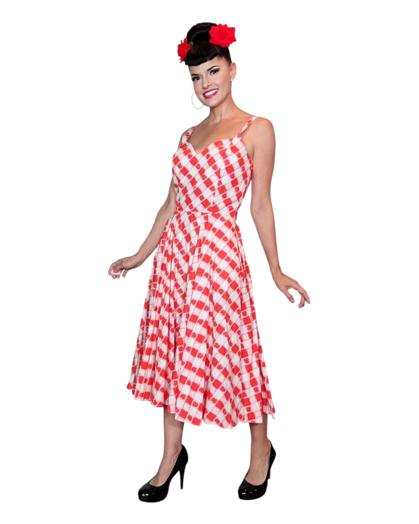 Gail Dress in Red & White Picnic Print