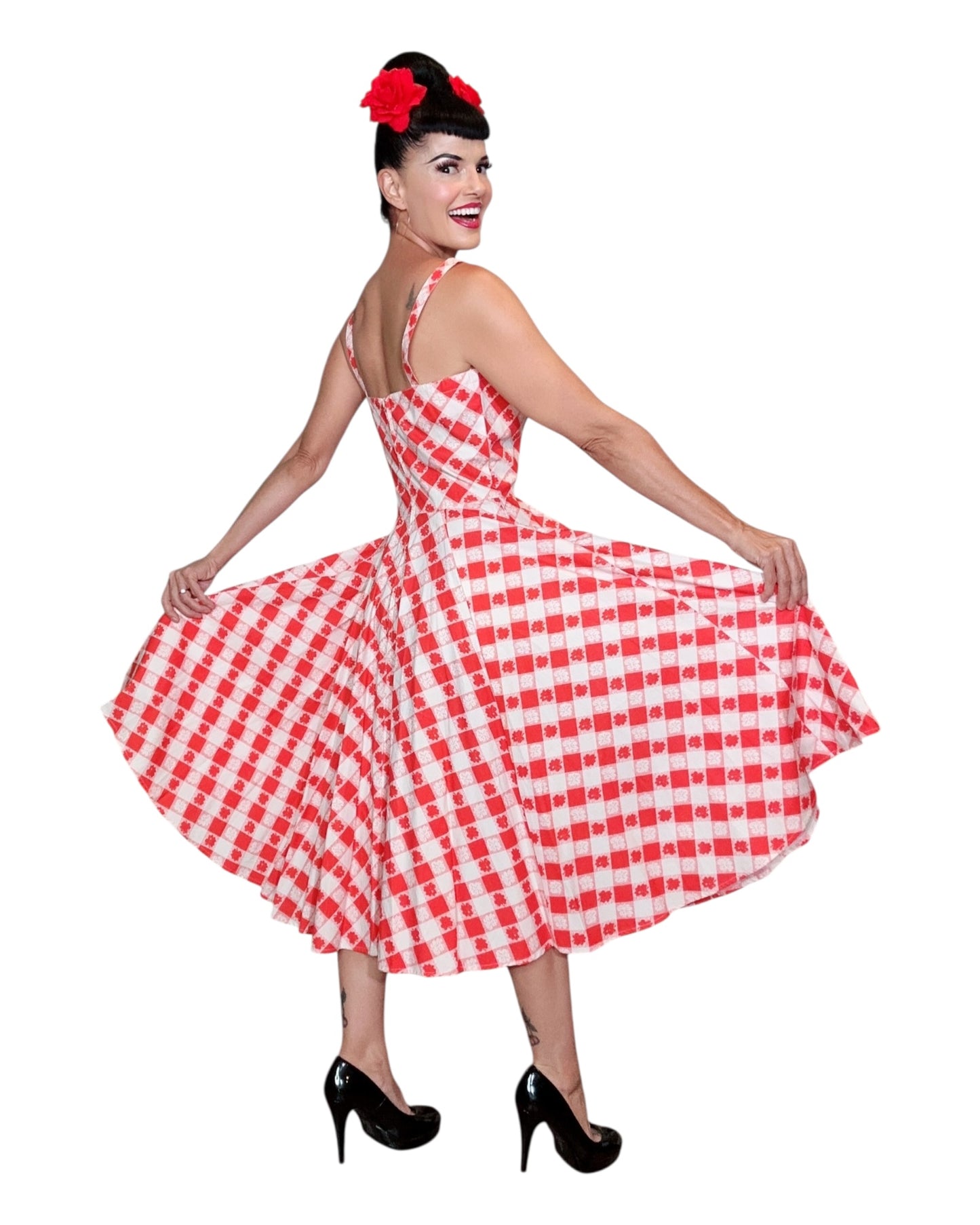 Gail Dress in Red & White Picnic Print