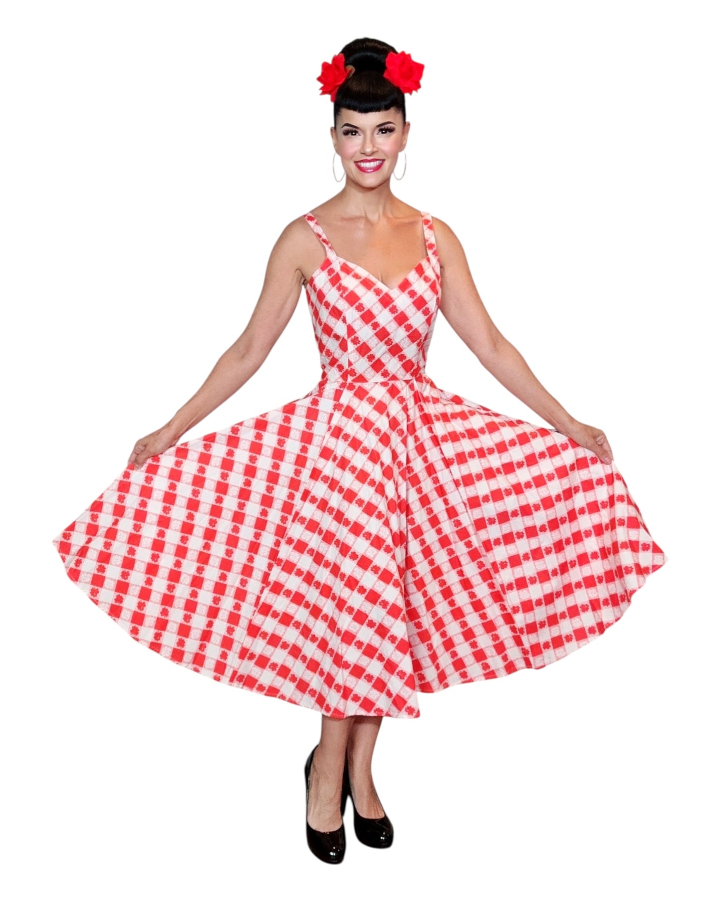 Gail Dress in Red & White Picnic Print