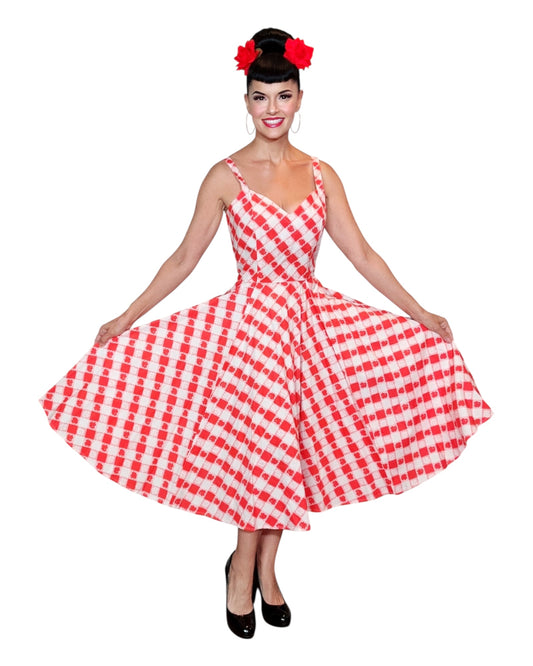 Gail Dress in Red & White Picnic Print