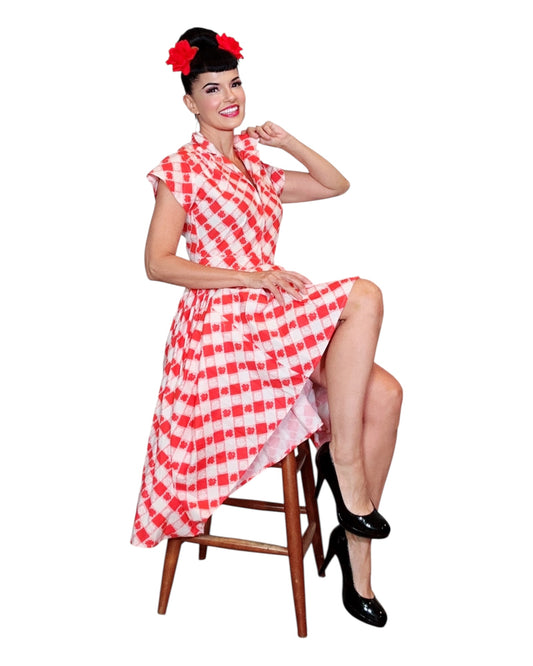 Kelly Dress in Red & White Picnic Print