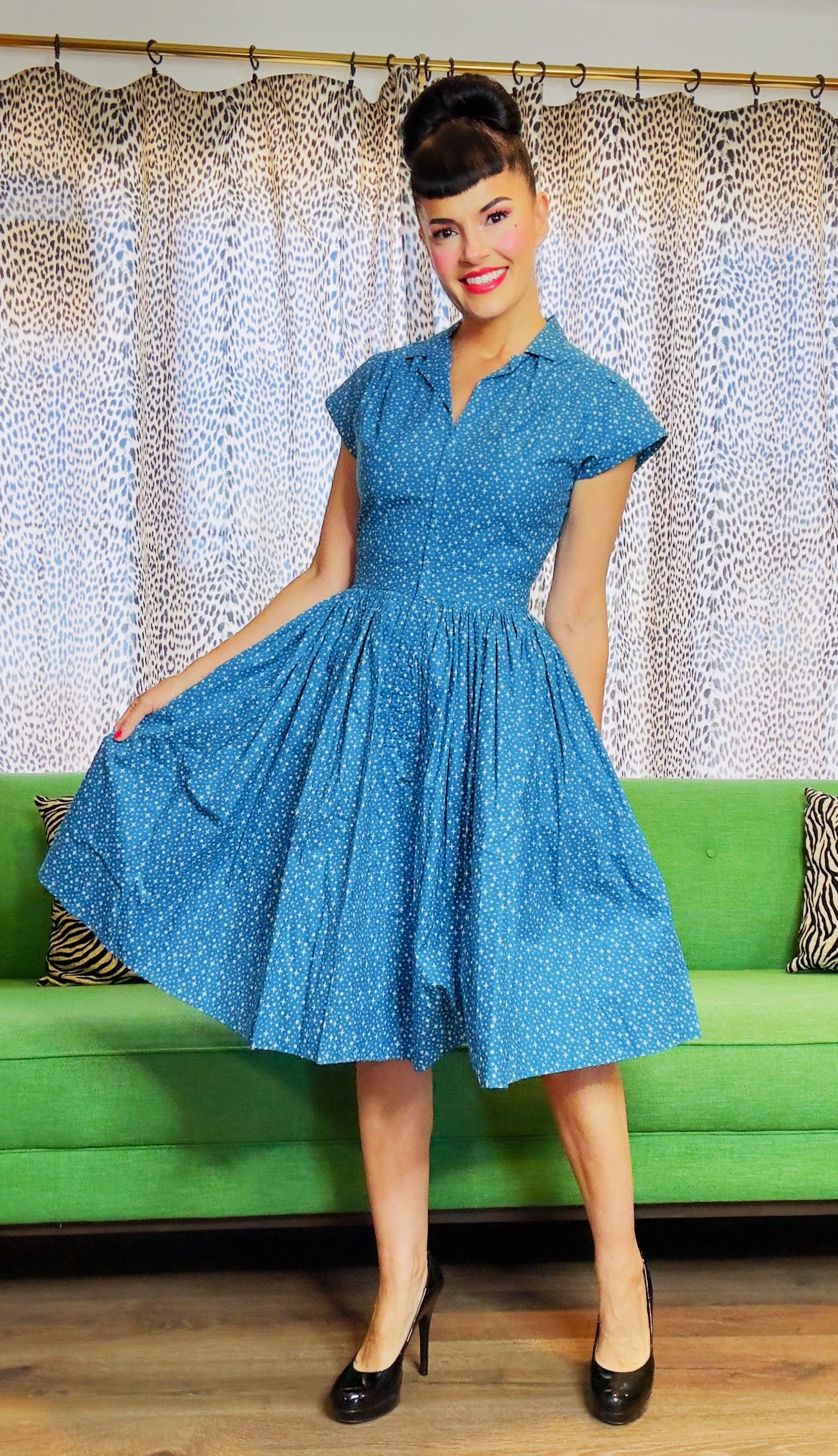 Bernie Dexter Kelly Dress in Blue Little Star Print
